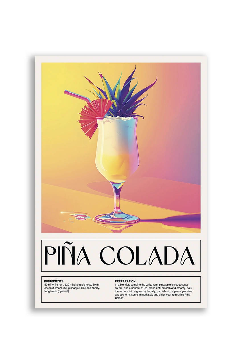 Akustikbillede med en retro cocktailplakat med Pina Colada