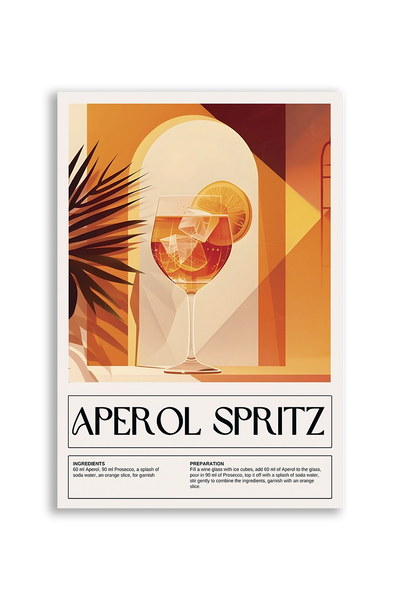 Akustikbillede med en retro cocktailplakat med Aperol Spritz
