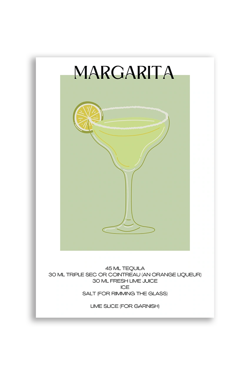 Akustikbillede med en minimalistisk cocktailplakat med Margarita