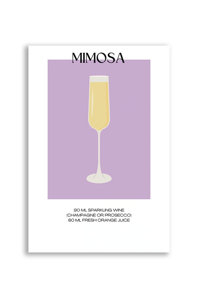 Akustikbillede med en minimalistisk cocktailplakat med Mimosa