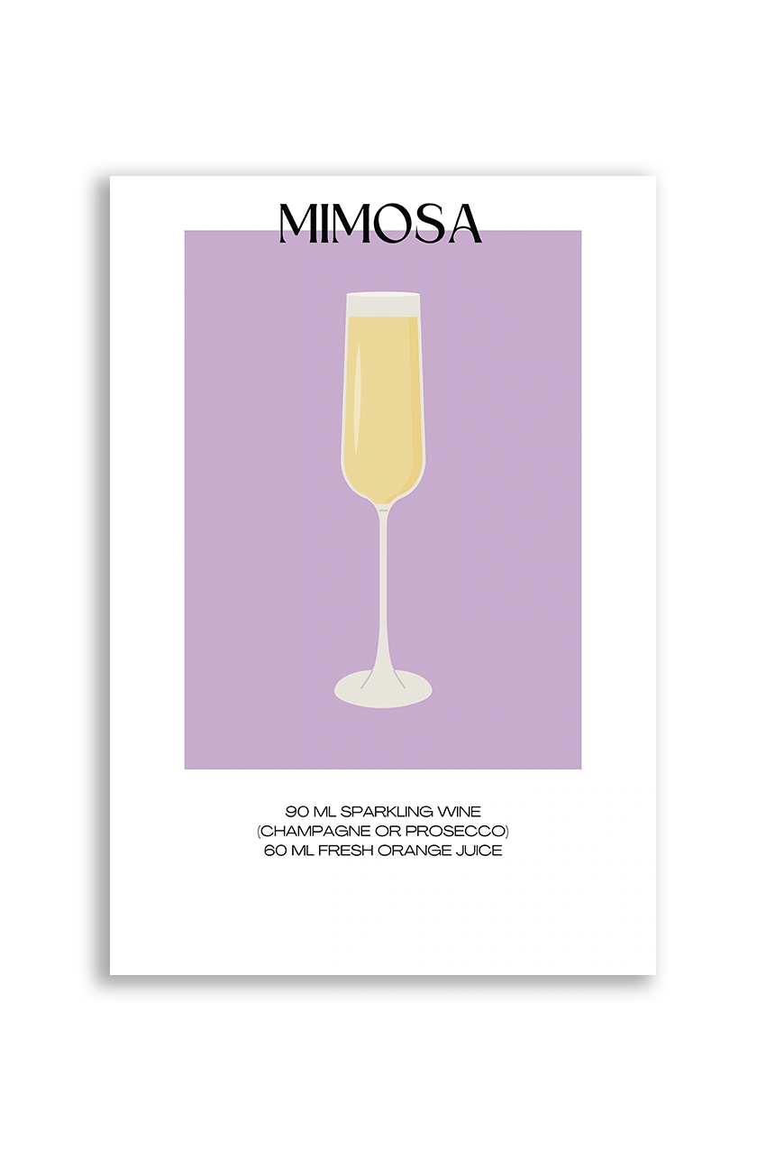 Akustikbillede med en minimalistisk cocktailplakat med Mimosa