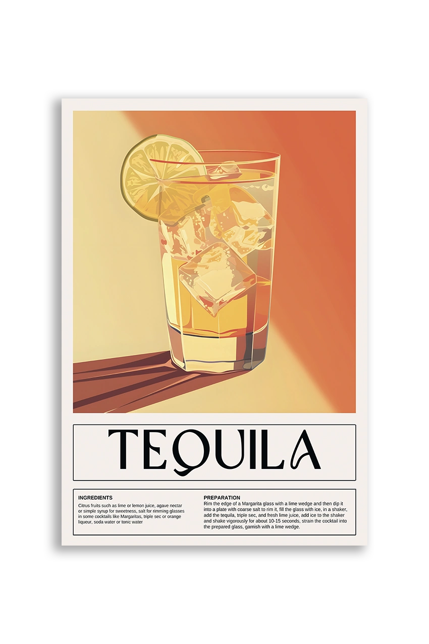 Akustikbillede med en retro cocktailplakat med Tequila