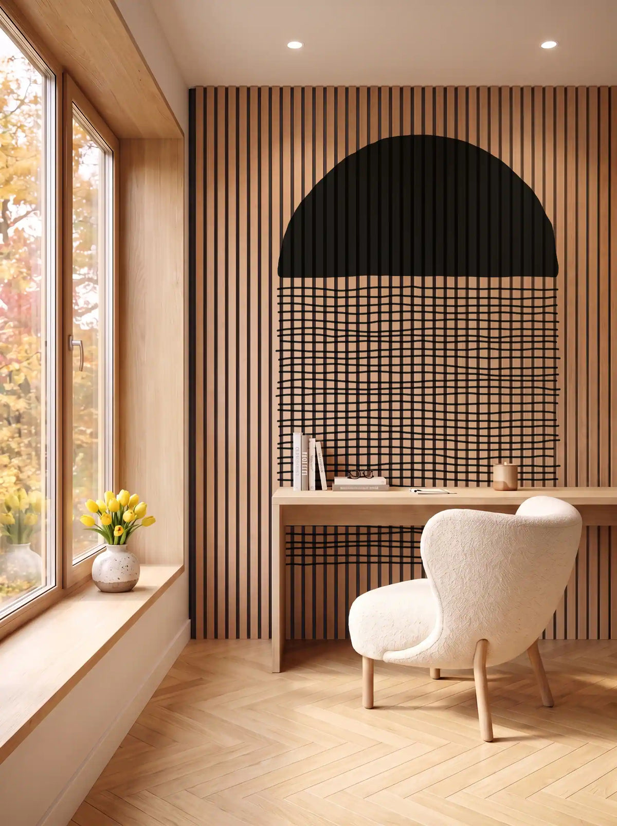 Akustikpanel med Geometric-motiv nr. 13 – i spisestuen