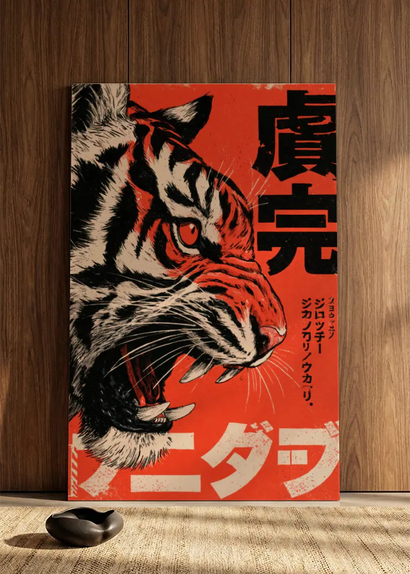 Akustikbillede med Japan Retro-motiv nr. 15 – i spisestuen