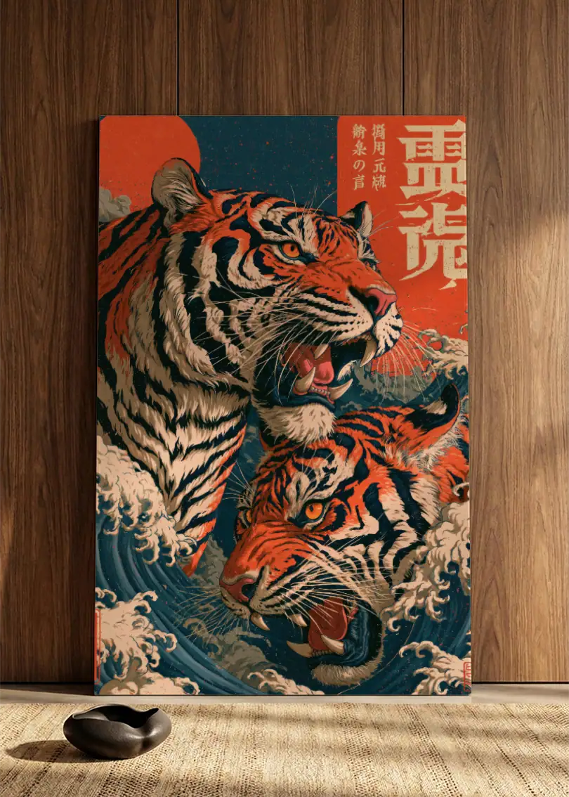 Akustikbillede med Japan Retro-motiv nr. 16 – i spisestuen