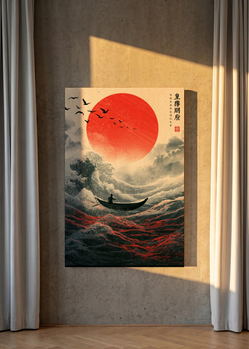 Akustikbillede med Japan Retro-motiv nr. 1 – i lyst rum