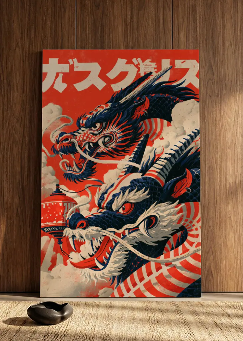 Akustikbillede med Japan Retro-motiv nr. 22 – i spisestuen