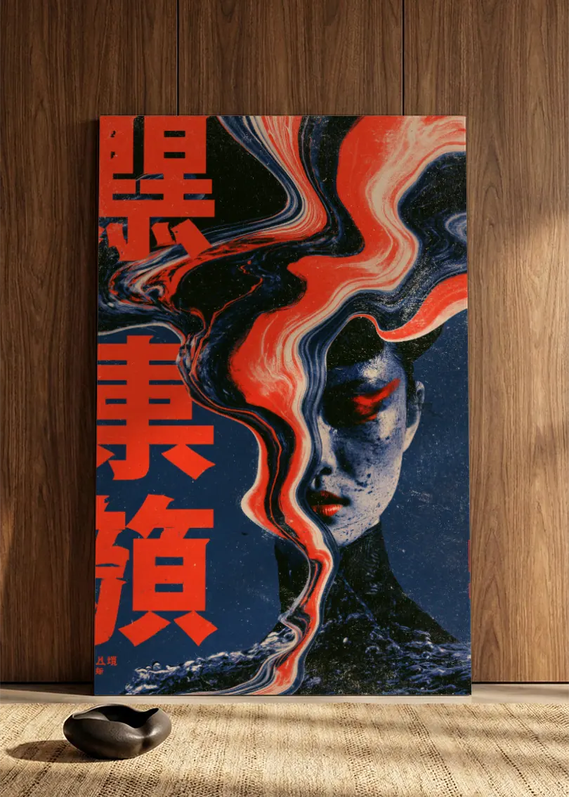 Akustikbillede med Japan Retro-motiv nr. 25 – i spisestuen