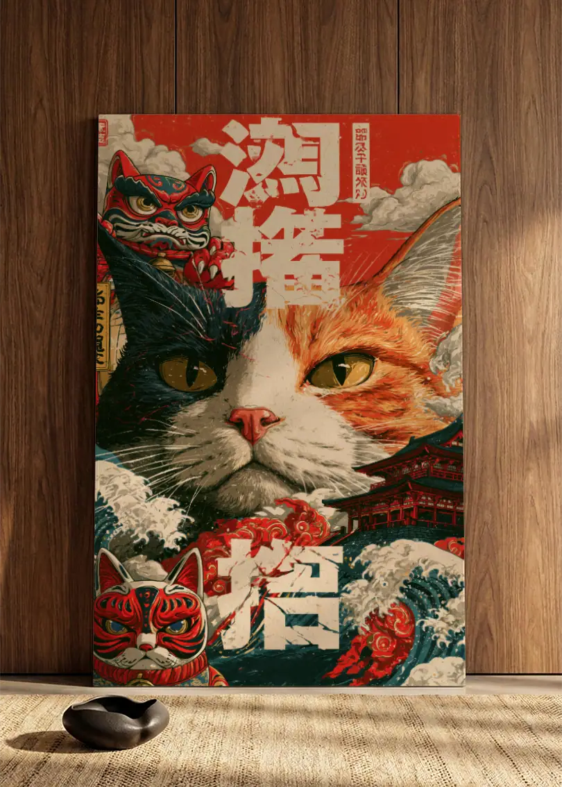 Akustikbillede med Japan Retro-motiv nr. 30 – i spisestuen