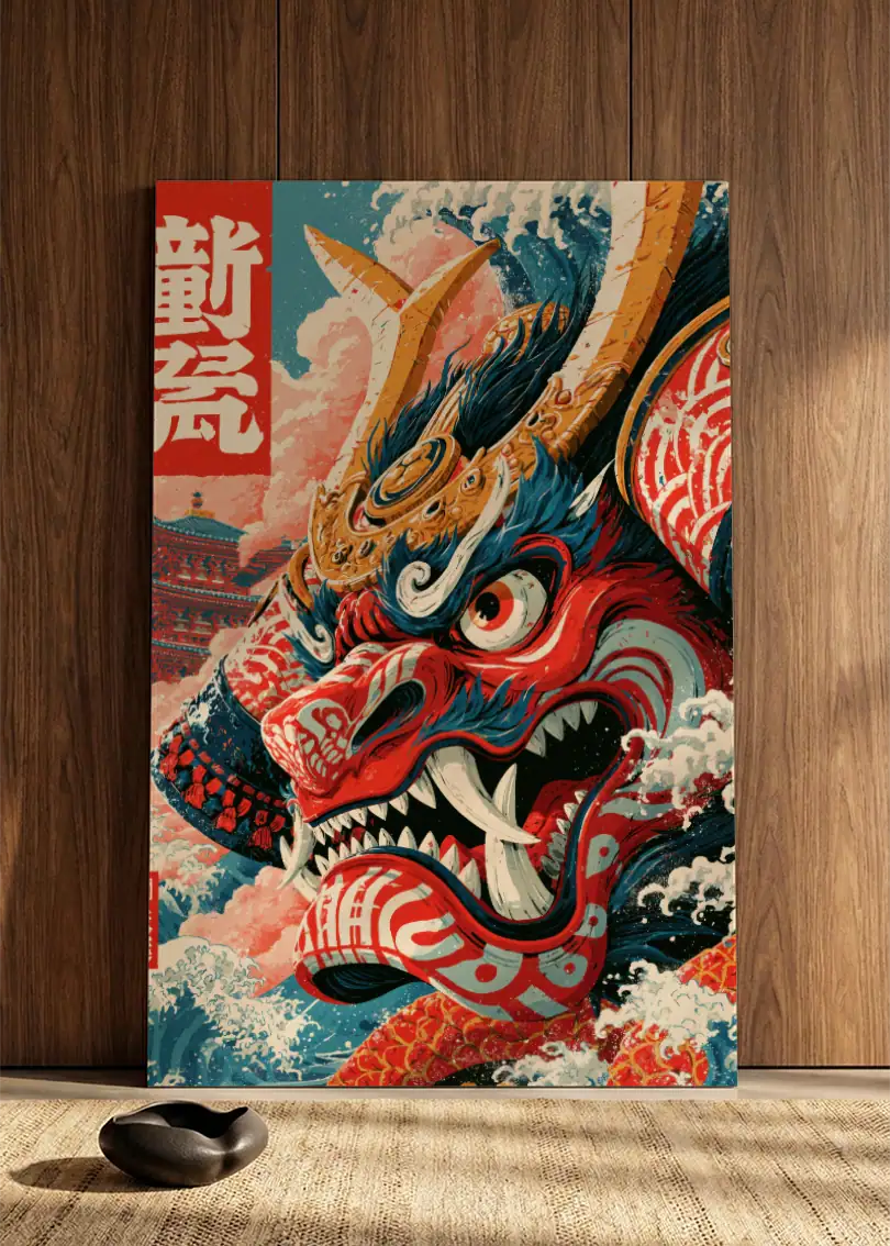 Akustikbillede med Japan Retro-motiv nr. 32 – i spisestuen