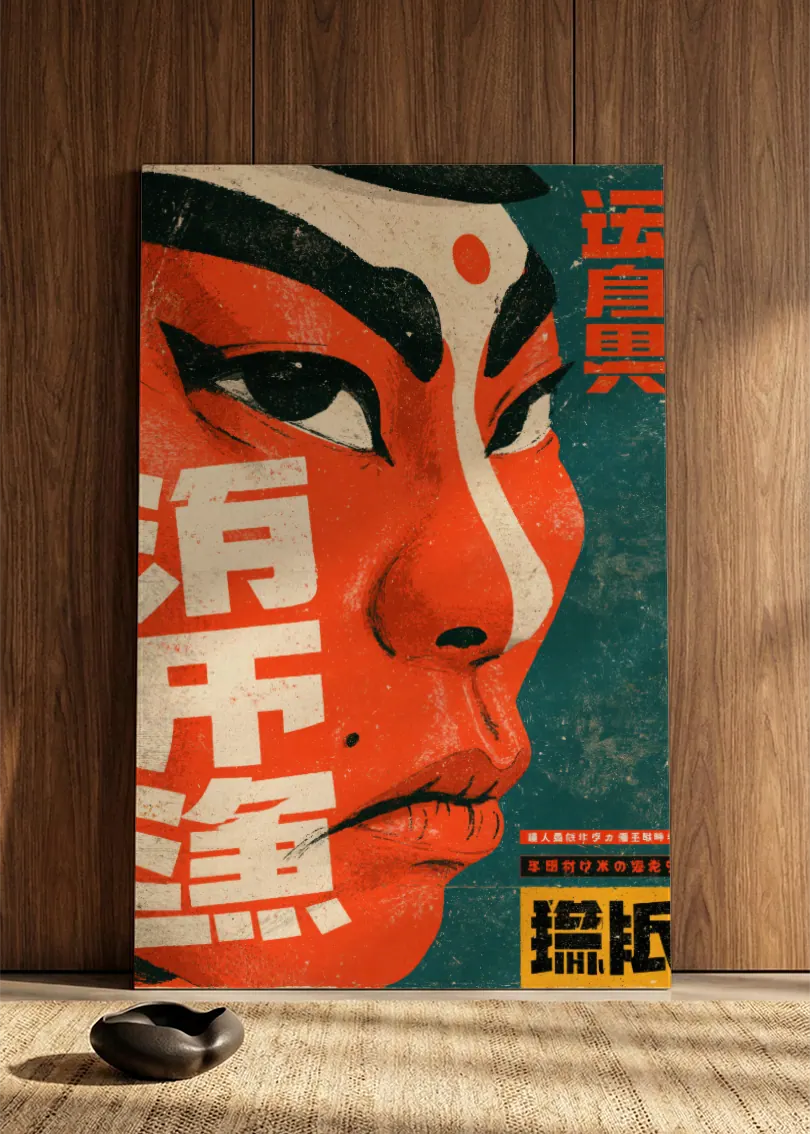 Akustikbillede med Japan Retro-motiv nr. 35 – i spisestuen