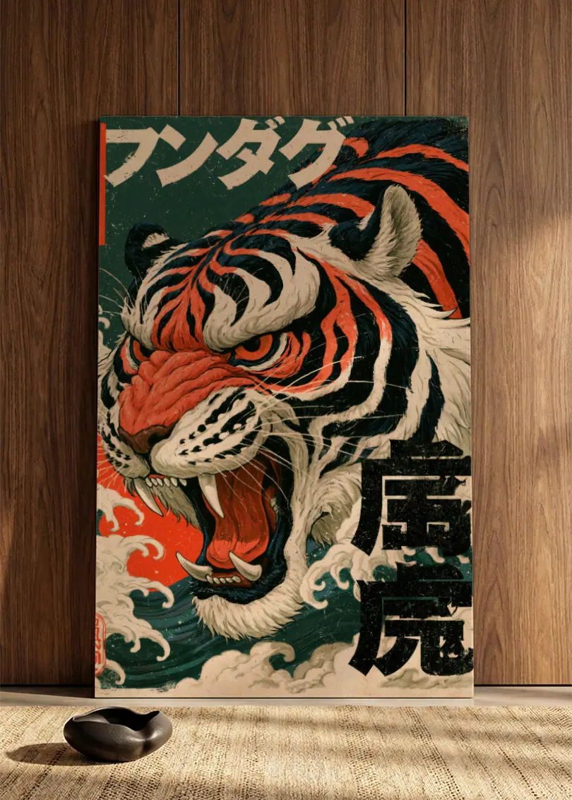 Akustikbillede med Japan Retro-motiv nr. 38 – i spisestuen