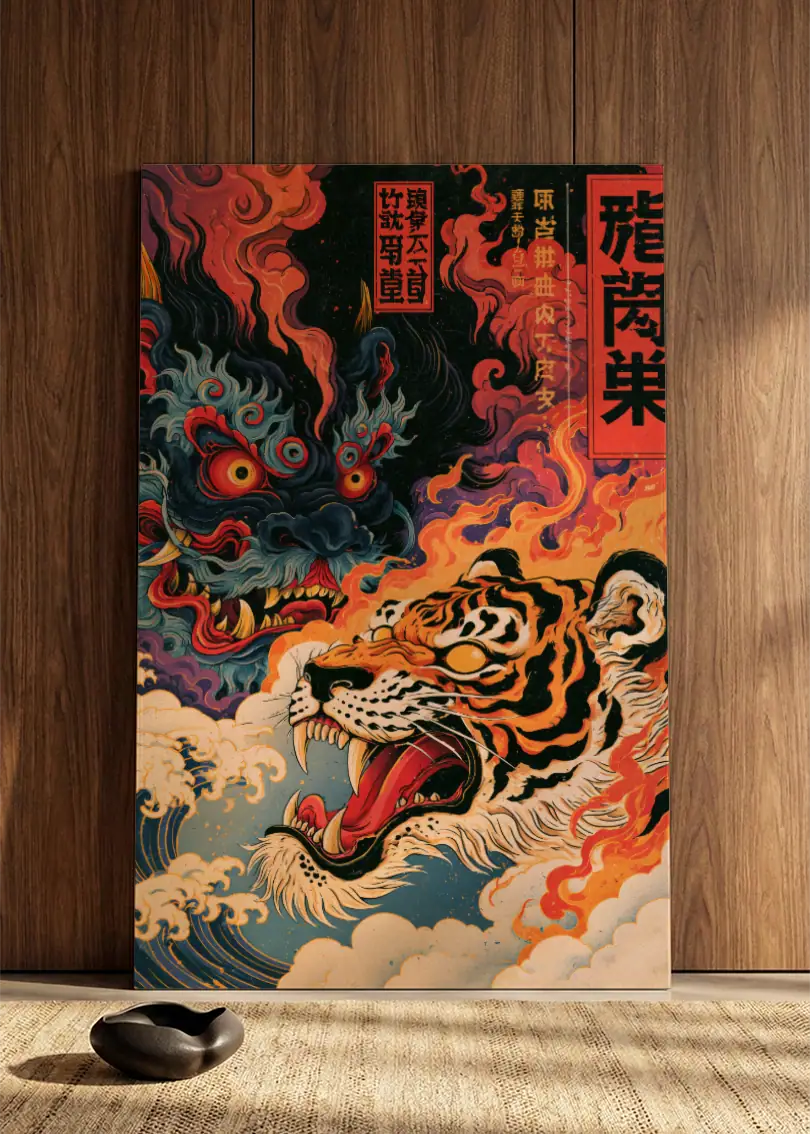 Akustikbillede med Japan Retro-motiv nr. 65 – i spisestuen