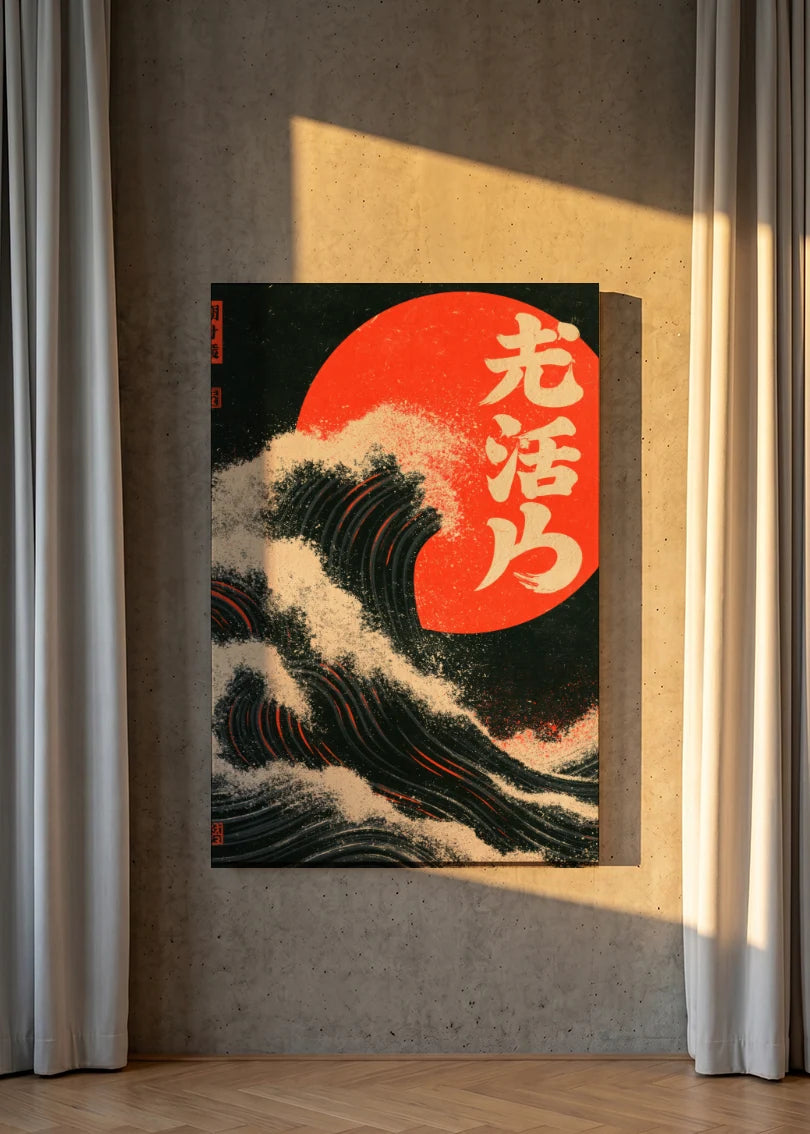 Akustikbillede med Japan Retro-motiv nr. 70 – i lyst rum