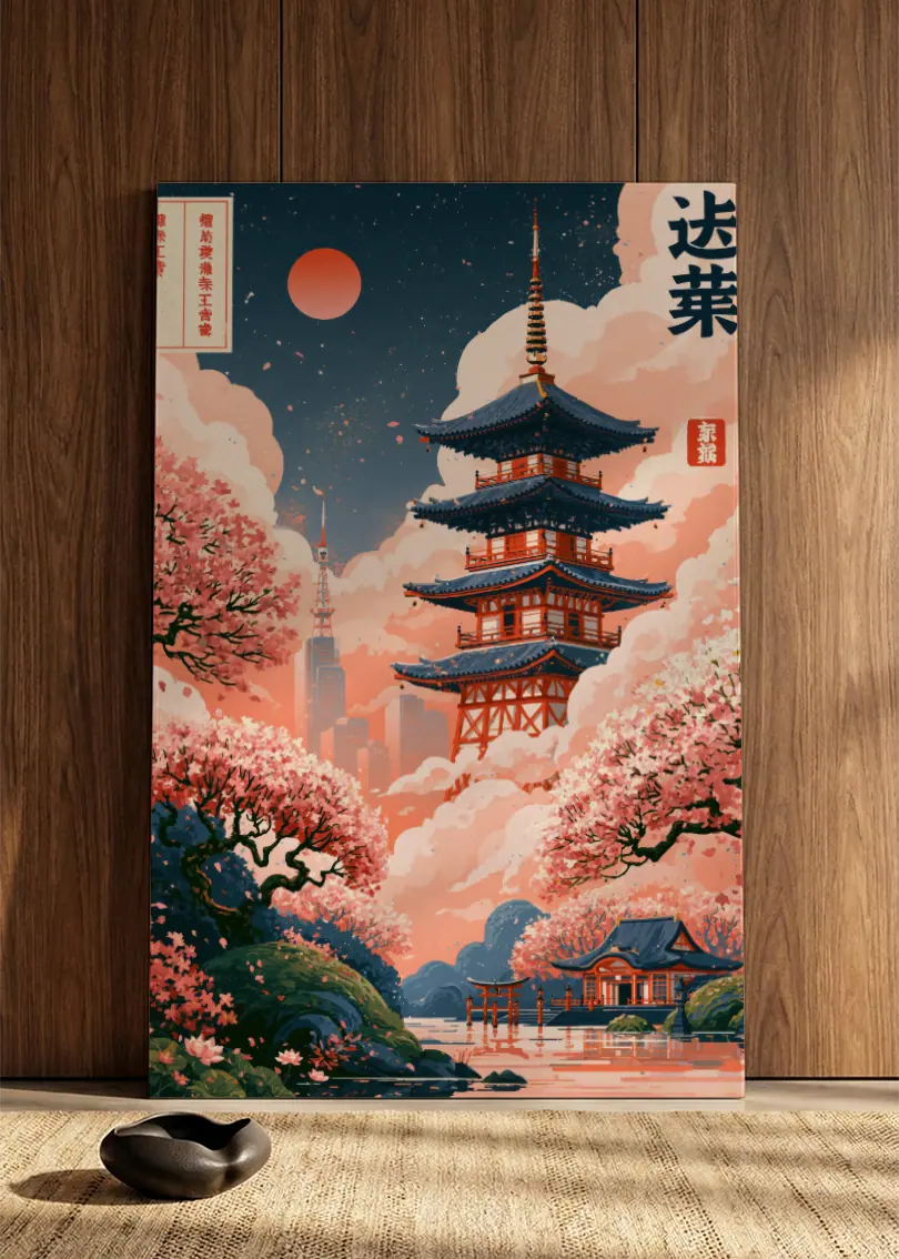 Akustikbillede med Japan Retro-motiv nr. 81 – i spisestuen