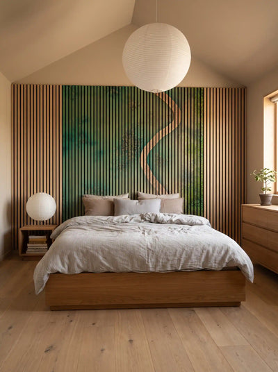 Akustikpanel med Landscapes-motiv nr. 2 – med reol
