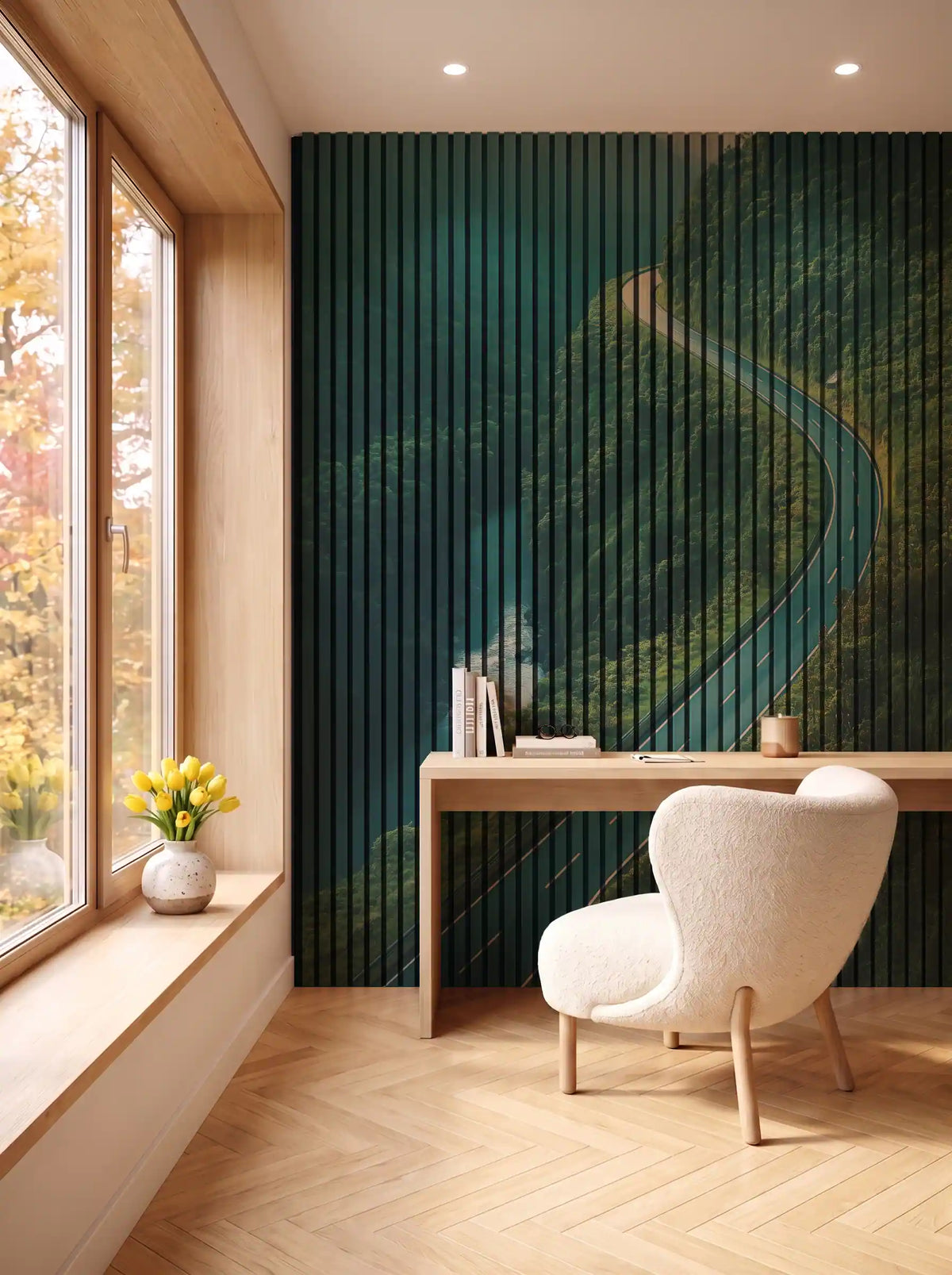 Akustikpanel med Landscapes-motiv nr. 11 – i spisestuen