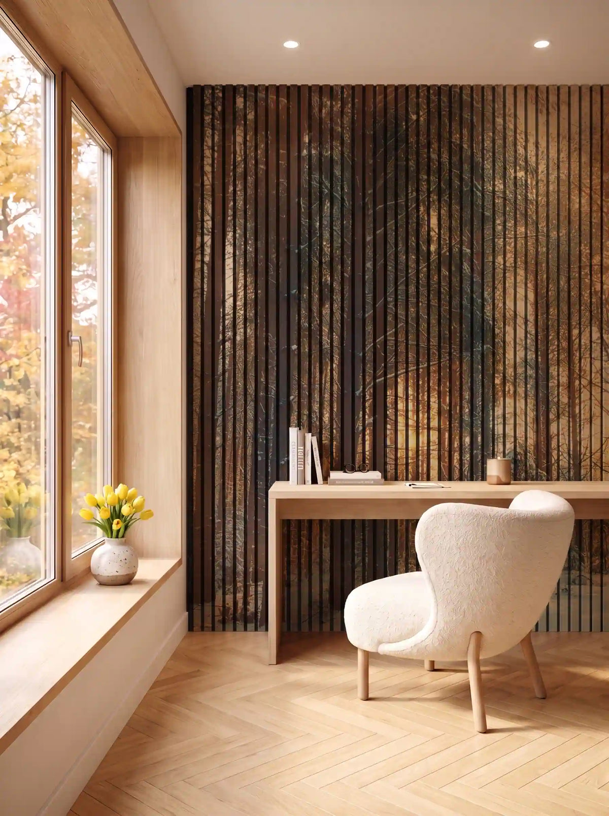 Akustikpanel med Landscapes-motiv nr. 29 – i spisestuen