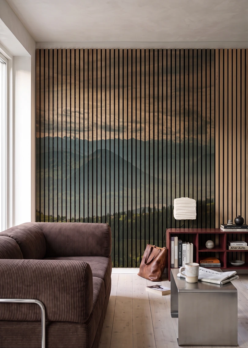 Akustikpanel med Landscapes-motiv nr. 36 – i stuen