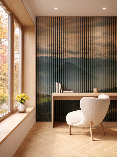 Akustikpanel med Landscapes-motiv nr. 36 – i spisestuen