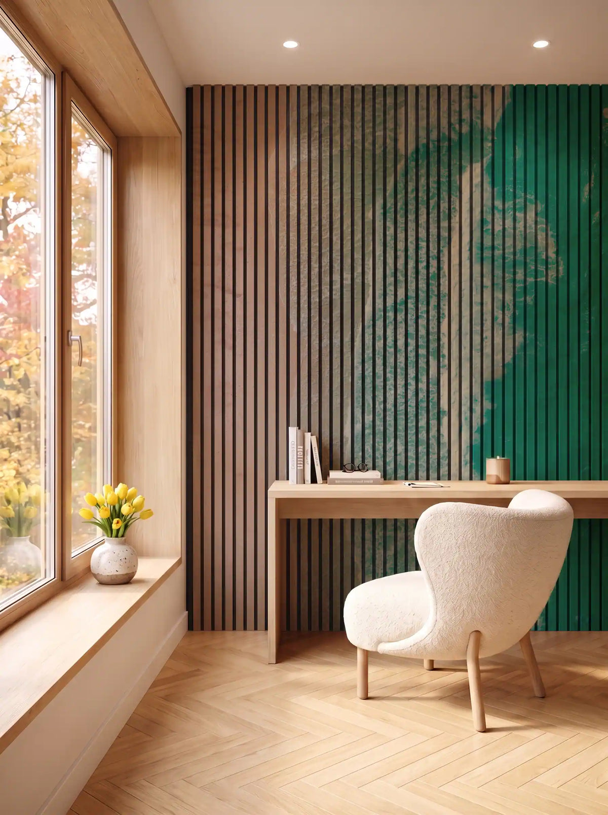 Akustikpanel med Landscapes-motiv nr. 38 – i spisestuen