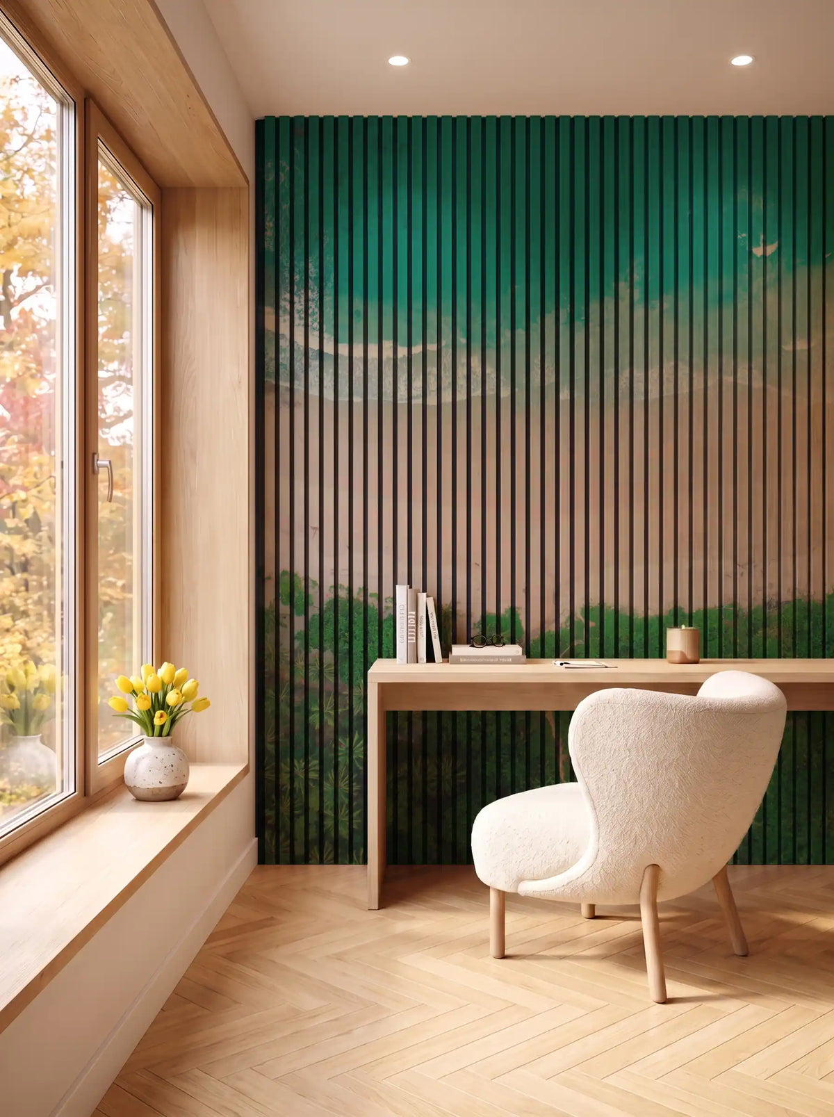 Akustikpanel med Landscapes-motiv nr. 39 – i spisestuen