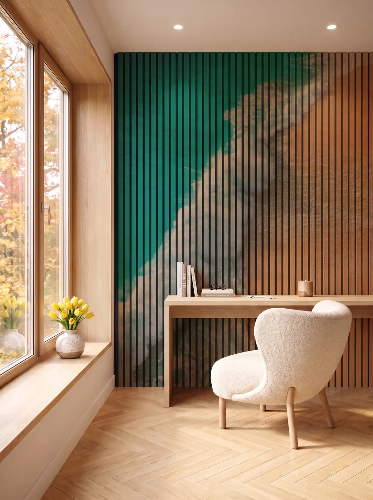 Akustikpanel med Landscapes-motiv nr. 46 – i spisestuen