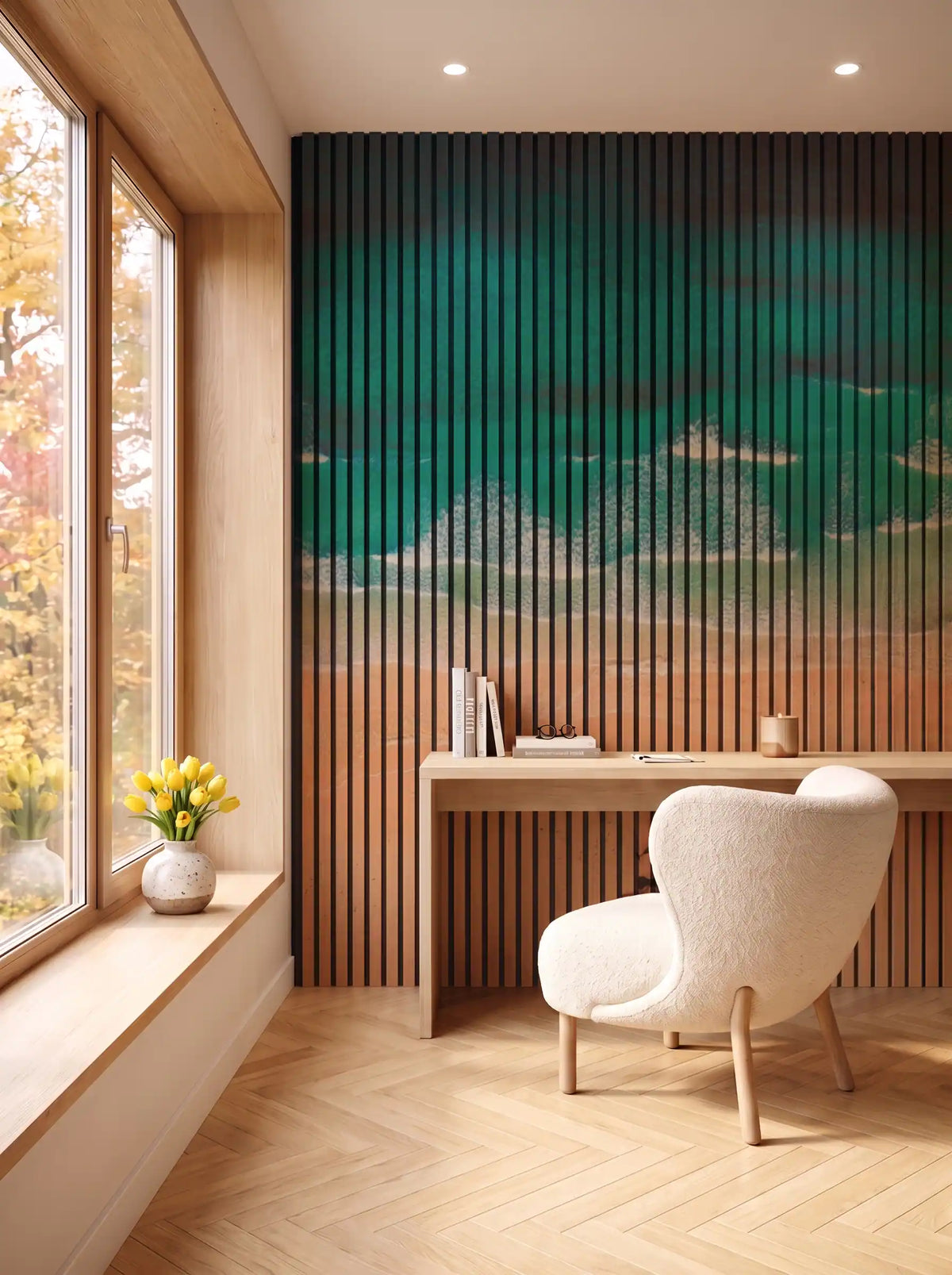 Akustikpanel med Landscapes-motiv nr. 48 – i spisestuen