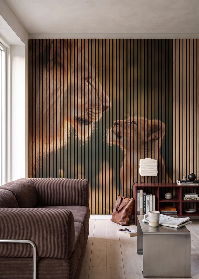 Akustikpanel med Lions-motiv nr. 7 – i stuen