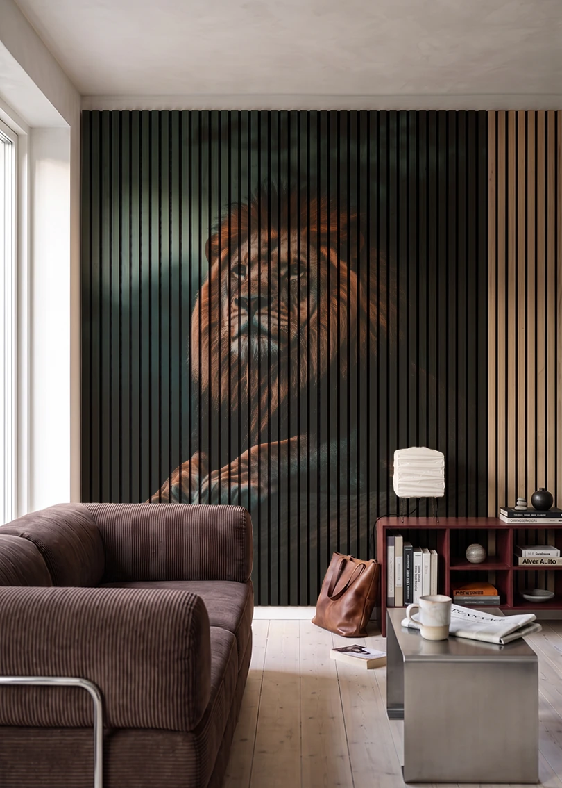Akustikpanel med Lions-motiv nr. 12 – i stuen