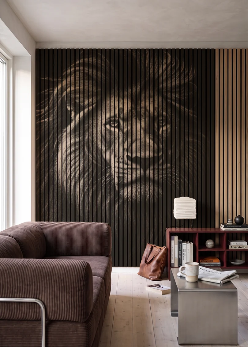 Akustikpanel med Lions-motiv nr. 15 – i stuen