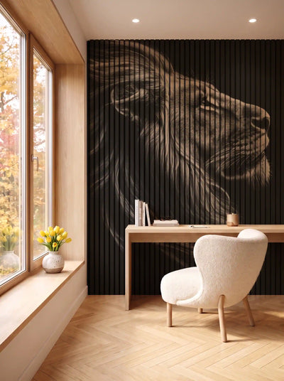 Akustikpanel med Lions-motiv nr. 16 – i spisestuen
