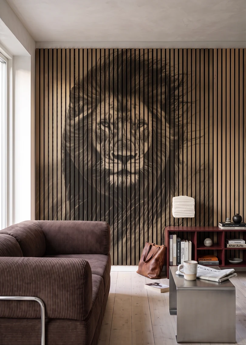 Akustikpanel med Lions-motiv nr. 25 – i stuen