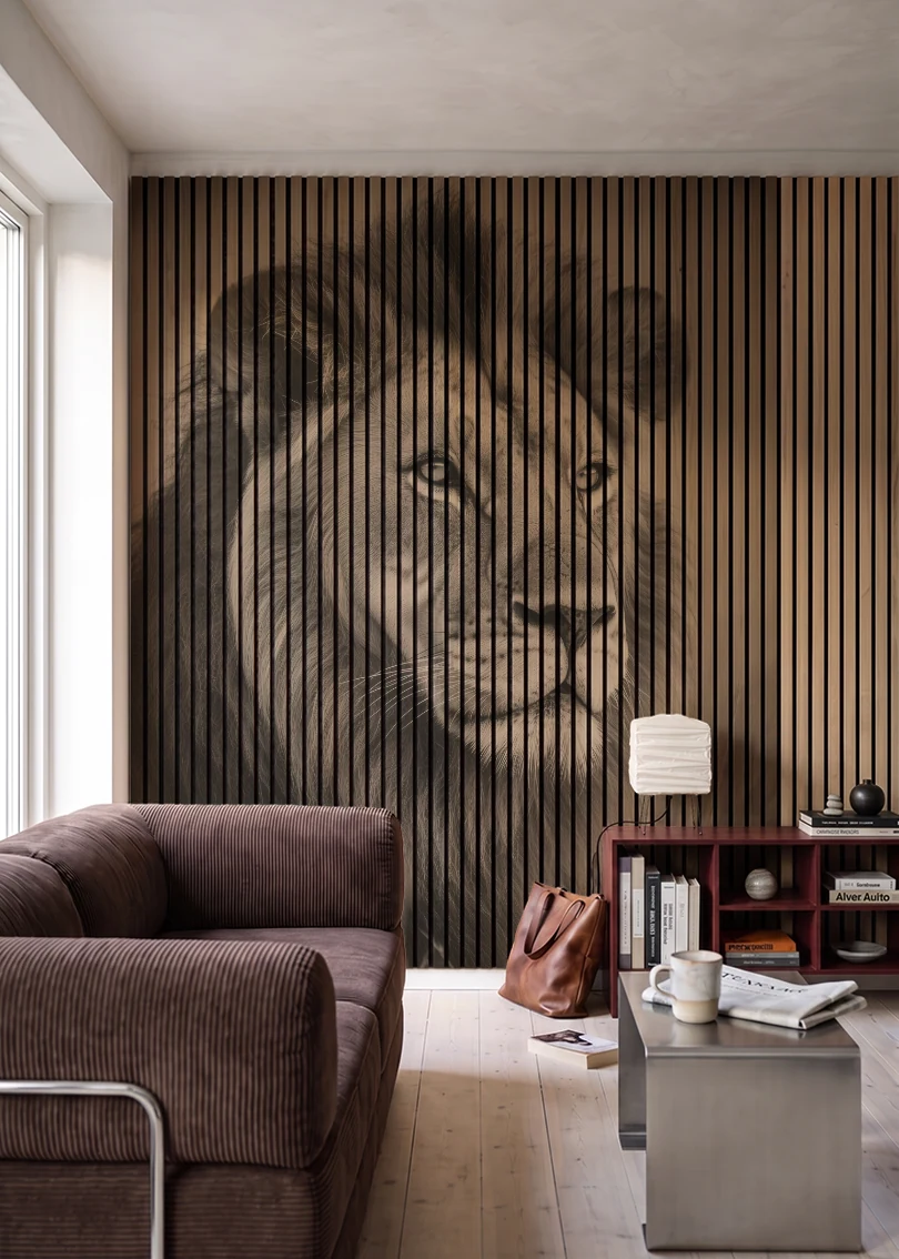 Akustikpanel med Lions-motiv nr. 26 – i stuen