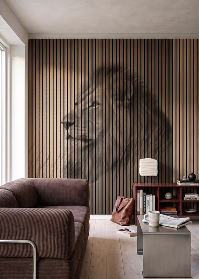 Akustikpanel med Lions-motiv nr. 27 – i stuen