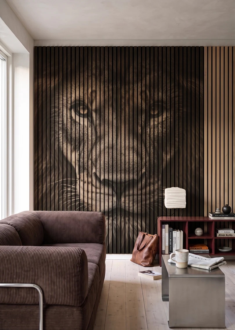 Akustikpanel med Lions-motiv nr. 28 – i stuen