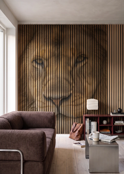 Akustikpanel med Lions-motiv nr. 30 – i stuen