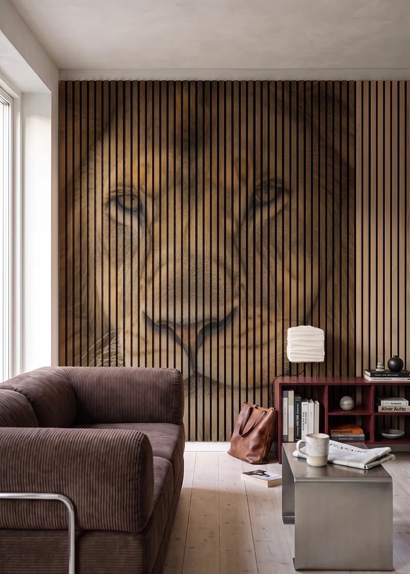 Akustikpanel med Lions-motiv nr. 30 – i stuen