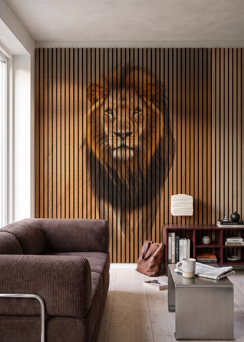 Akustikpanel med Lions-motiv nr. 50 – i stuen