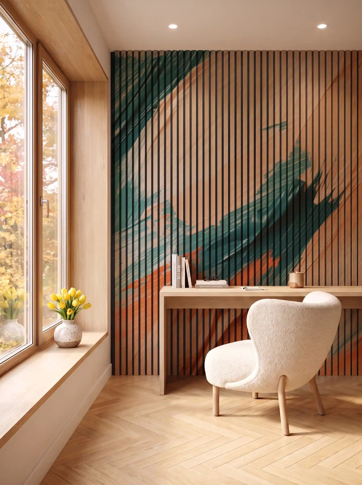 Akustikpanel med Oil Paint-motiv nr. 7 – i spisestuen