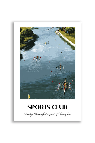 Akustikbillede med en sportsplakat med en polokamp på grøn bane