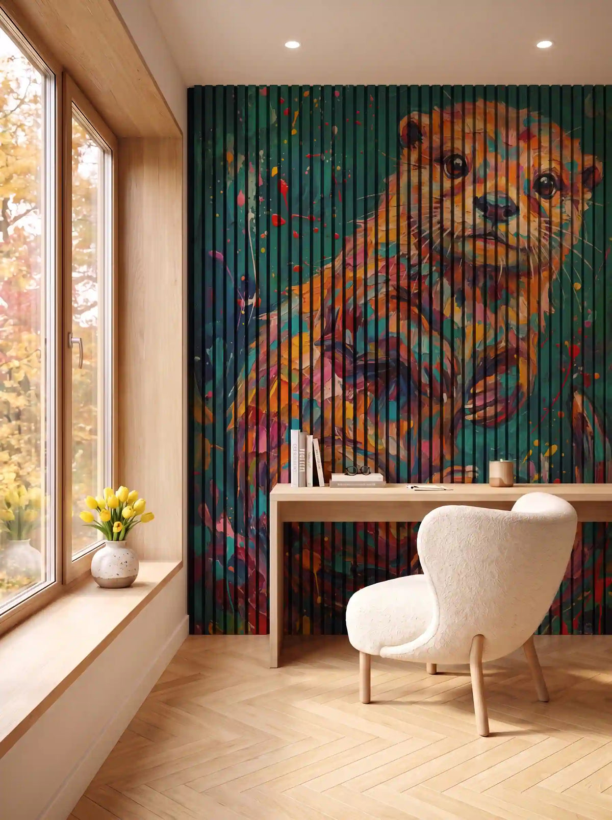 Akustikpanel med Painted Animal motiv nr. 23, i en spisestue