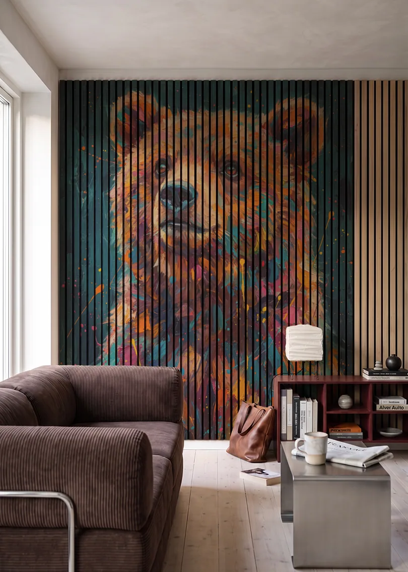 Akustikpanel med Painted Animal motiv nr. 15, i en stue
