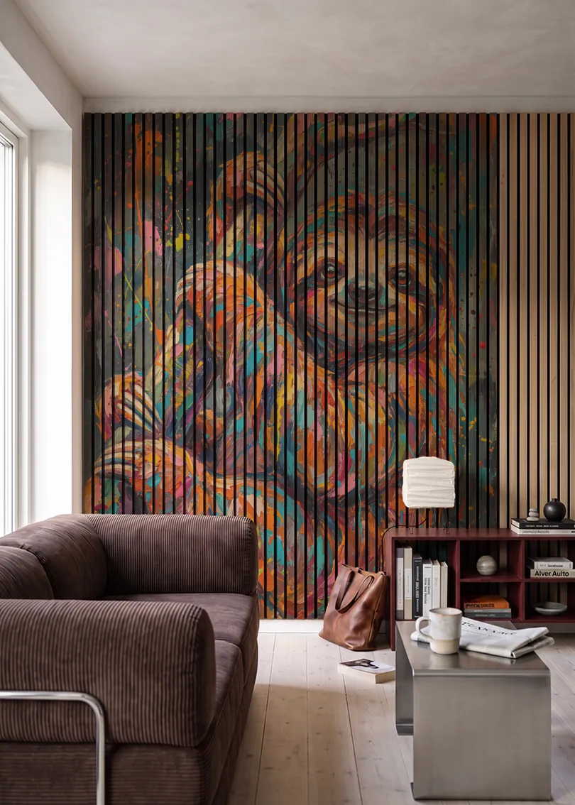 Akustikpanel med Painted Animal motiv nr. 21, i en stue