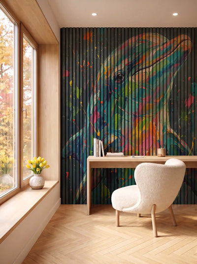 Akustikpanel med Painted Animal motiv nr. 18, i en spisestue