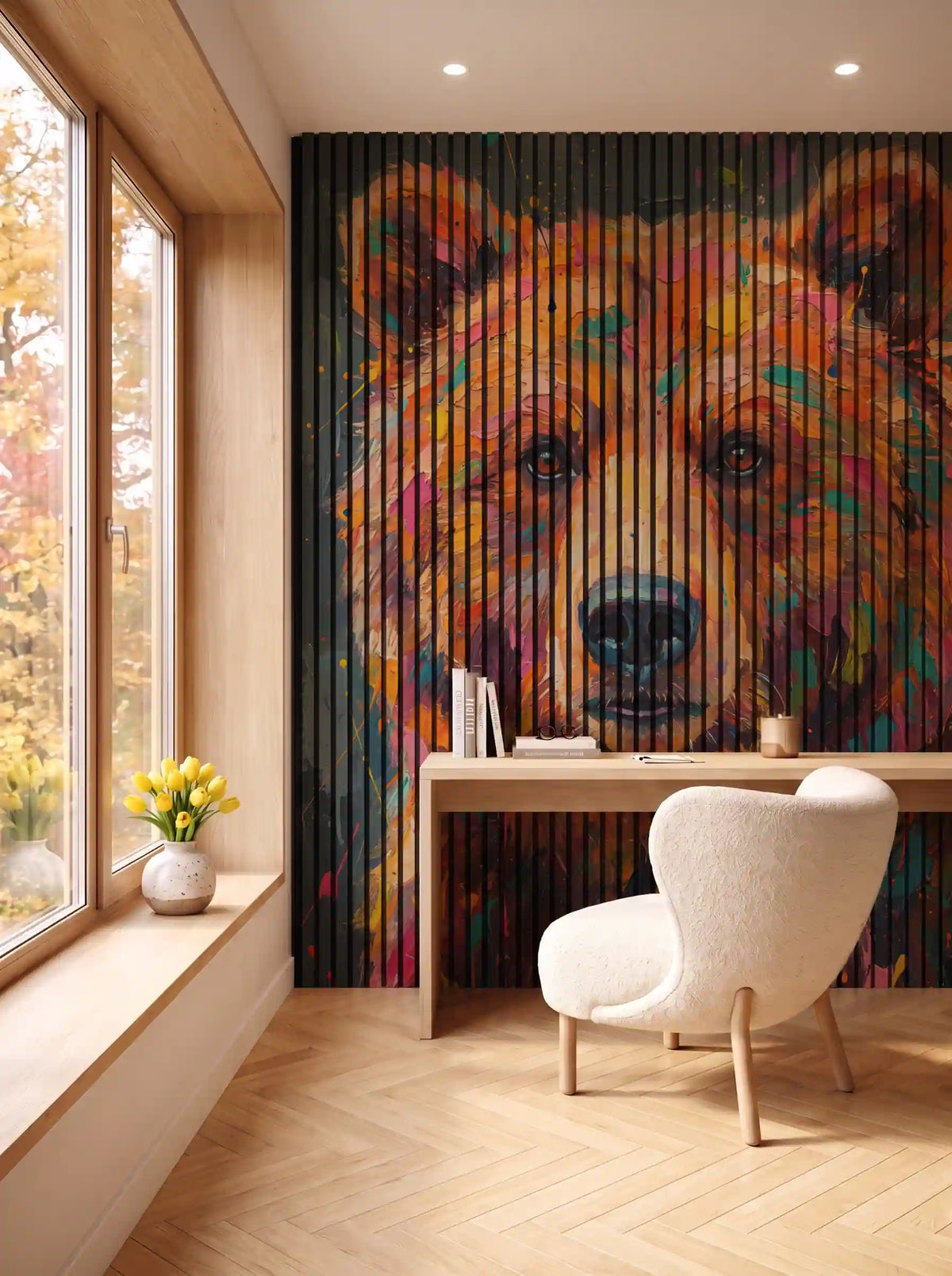 Akustikpanel med Painted Animal motiv nr. 16, i en spisestue