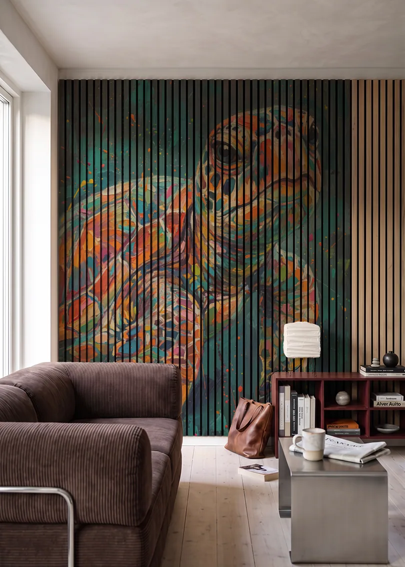 Akustikpanel med Painted Animal motiv nr. 13, i en stue
