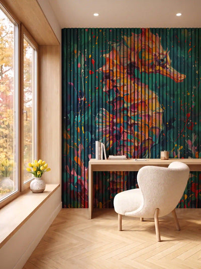 Akustikpanel med Painted Animal motiv nr. 14, i en spisestue