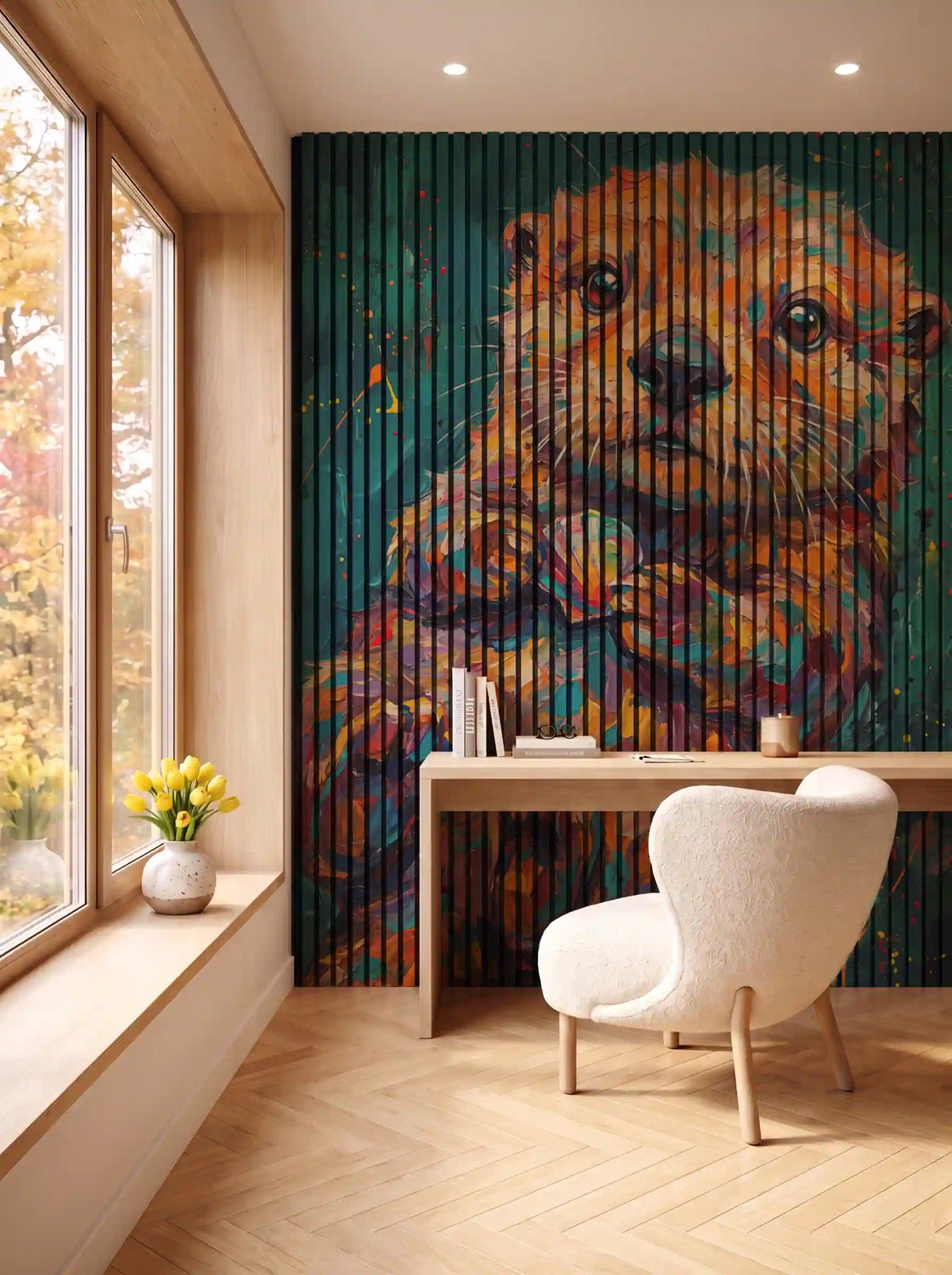 Akustikpanel med Painted Animal motiv nr. 24, i en spisestue